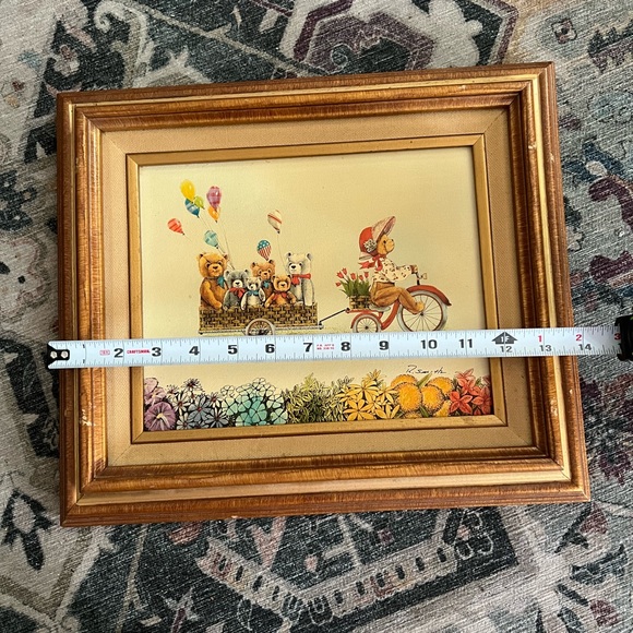 R. Smith signed hand painted framed teddy bear wagon art on stretched canvas - Picture 7 of 7